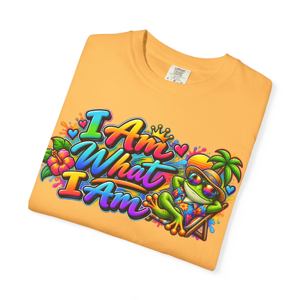 T-Shirt — "I Am What I Am" Colorful Tropical Frog Graphic Tee