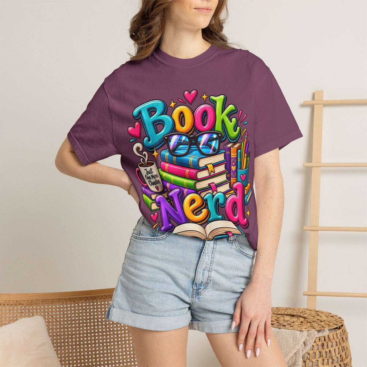Book Nerd T-Shirt | Colorful Stacked Books Illustration