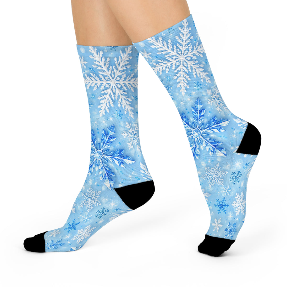 Blue Snowflake Crew Socks — Winter Holiday Cushioned Socks