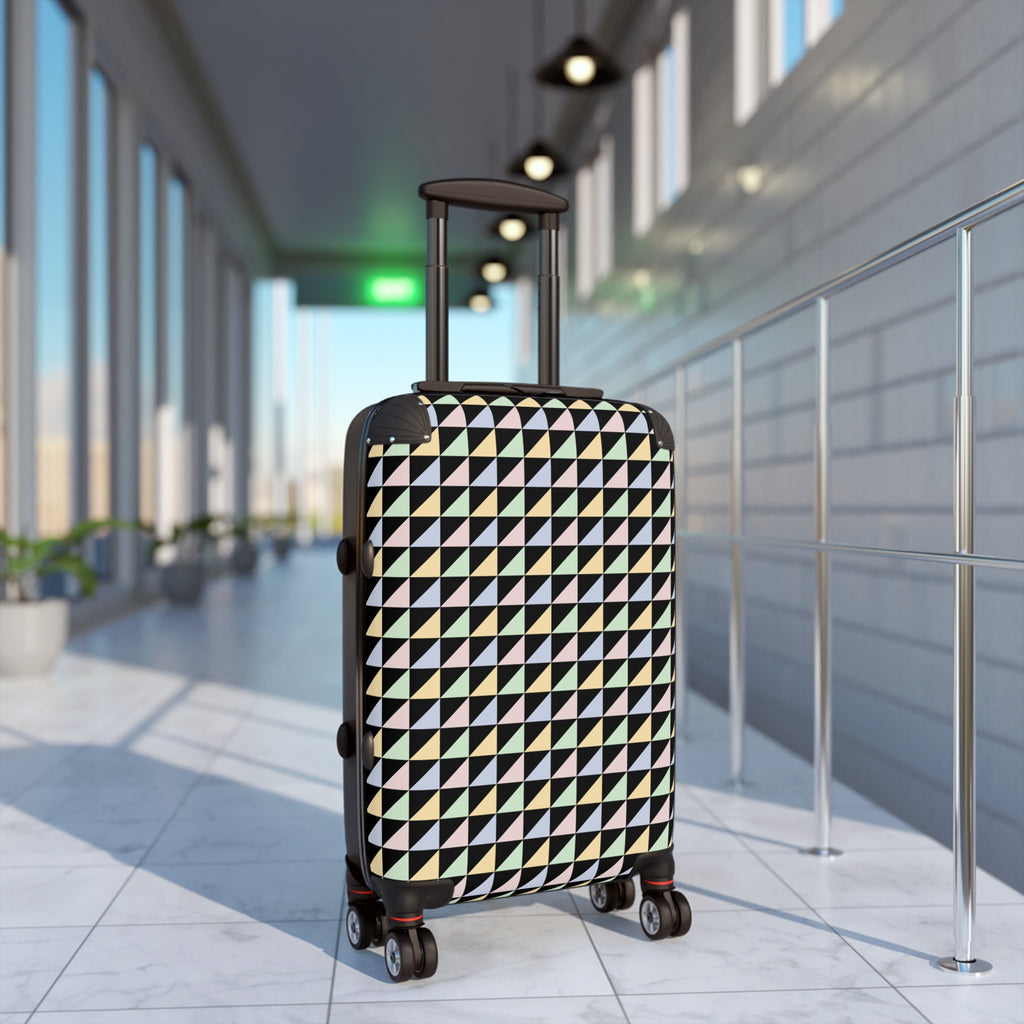 Geometric Pastel Triangle Carry-On Suitcase — Lightweight Patterned Travel Luggage