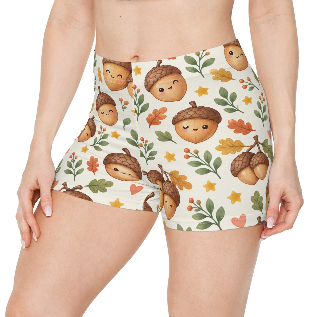 Cute Acorn Pattern Women's Shorts | Autumn Leaves Fall AOP