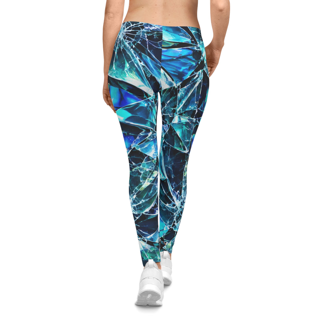 Blue Shattered Glass Print Leggings — Women's All-Over-Print Activewear