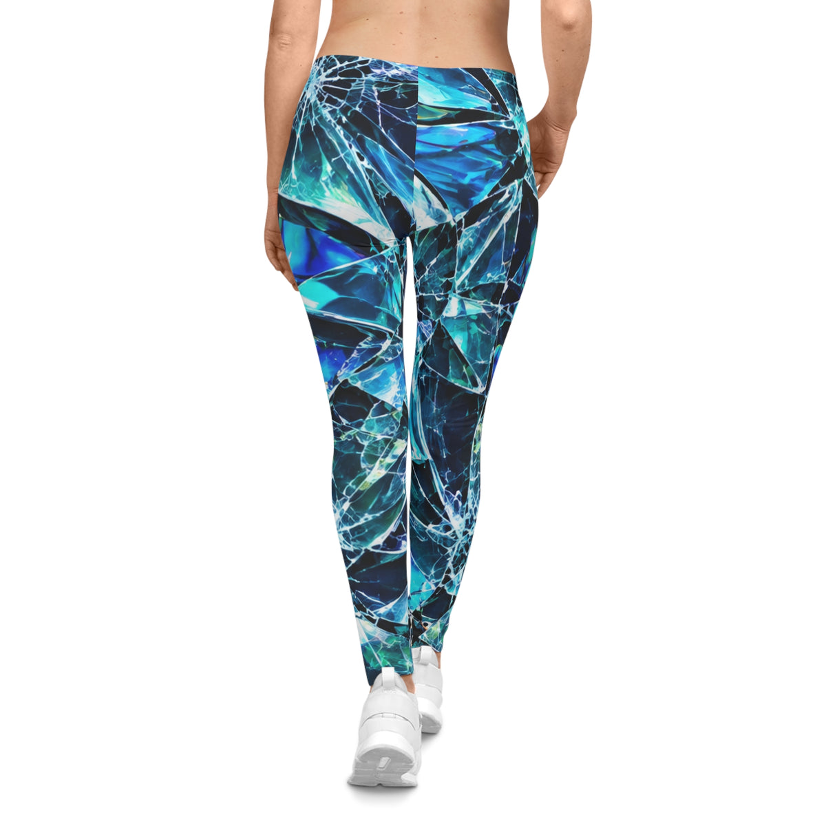 Blue Shattered Glass Print Leggings — Women's All-Over-Print Activewear