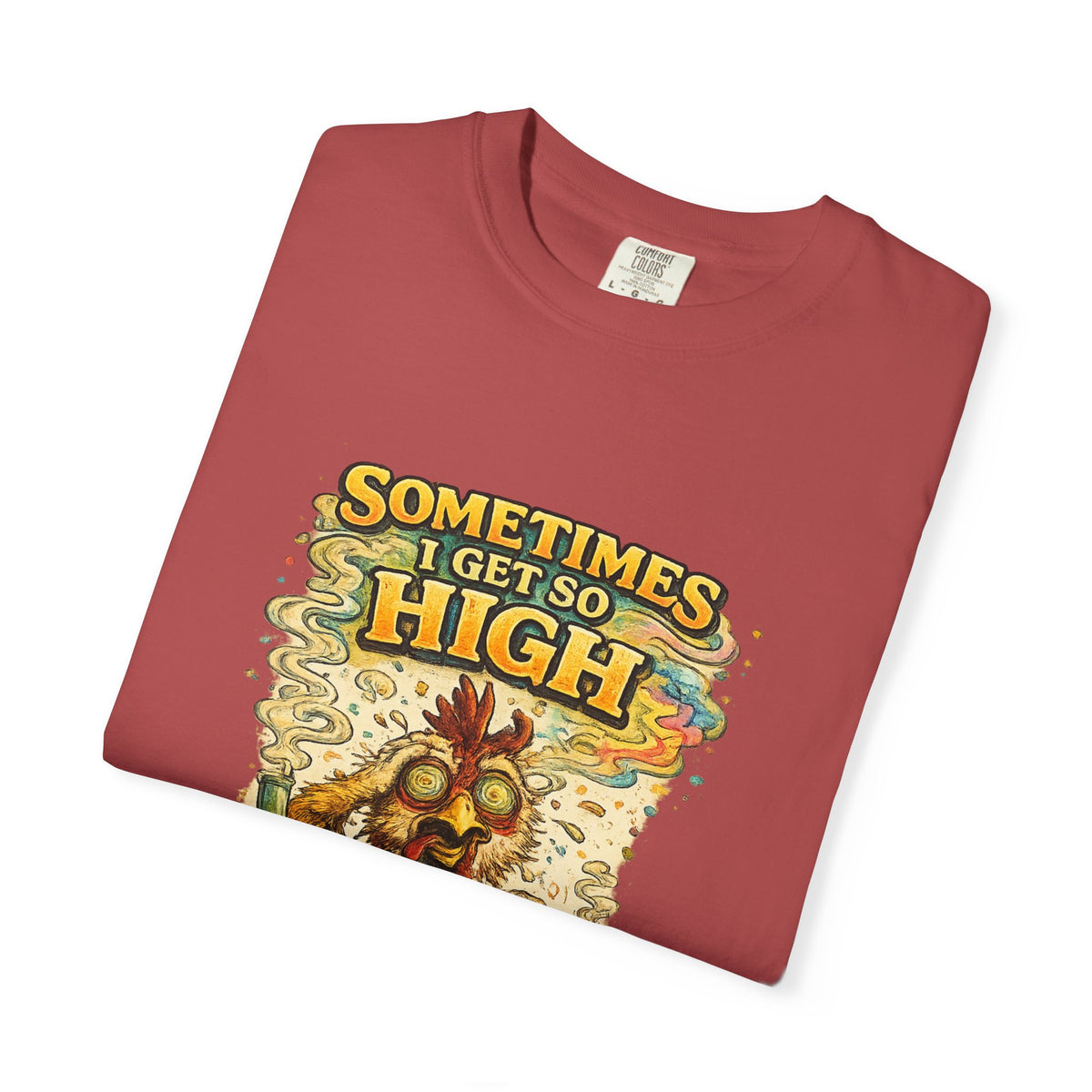 Sometimes I Get So High chicken illustration T-shirt | psychedelic farm design