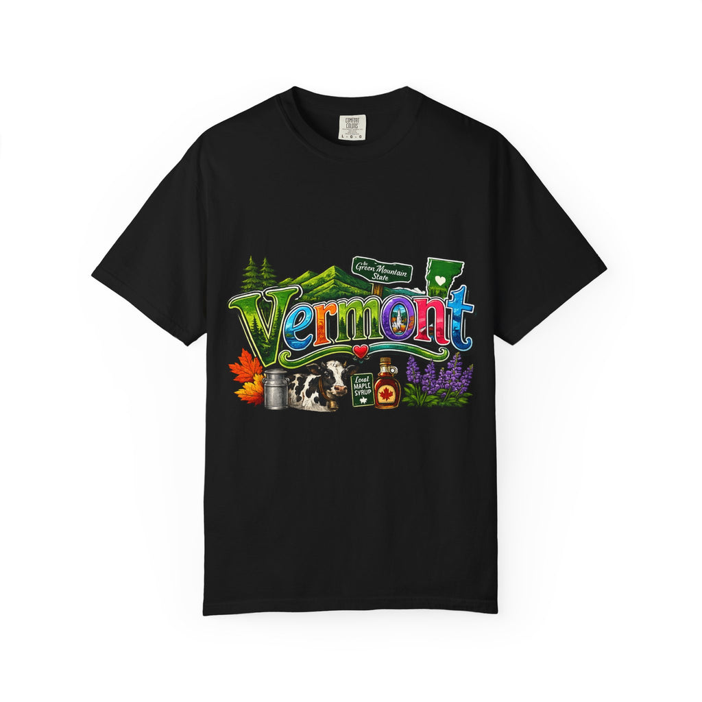 Vermont postcard collage T-shirt | State travel design