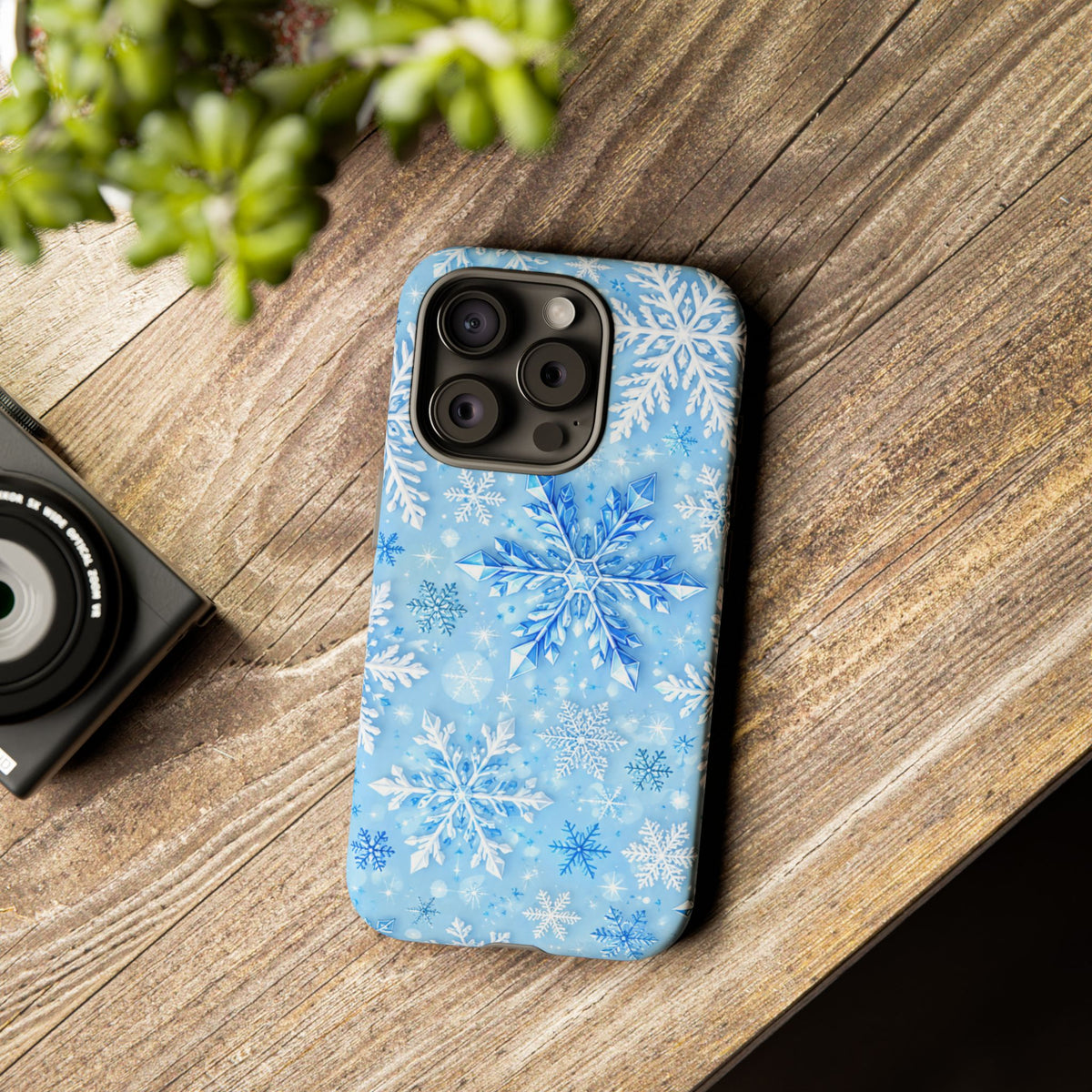 Winter Snowflake Tough Phone Case — Blue Holiday Protective Cover