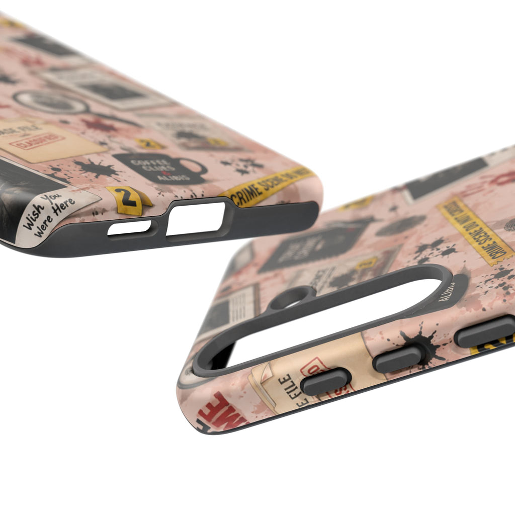 True Crime Pattern Phone Case – Detective Evidence, Crime Scene Tape & 'True Crime' Design