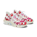 Women's Mesh Sneakers — Pink & Red Heart Pattern Athletic Shoes