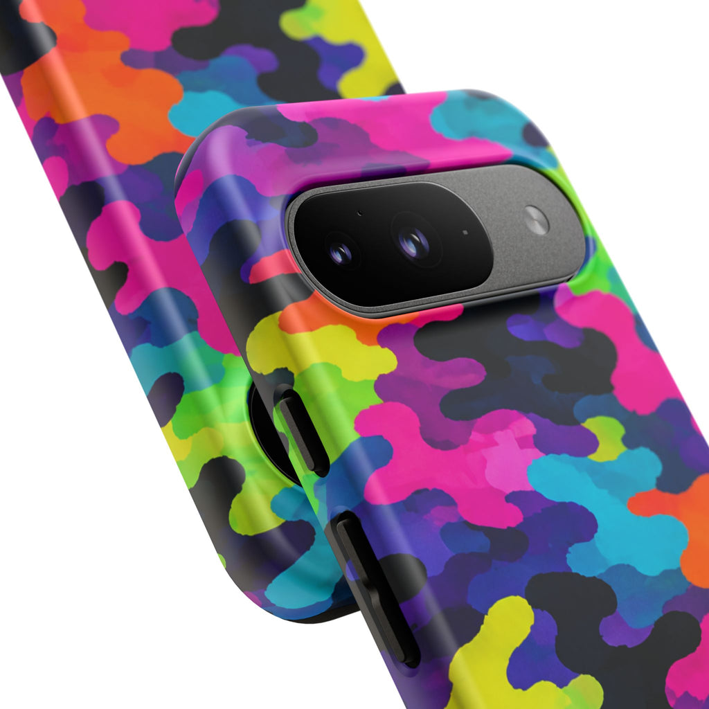 Neon Camo Tough Phone Case — Bright Rainbow Protective iPhone Cover