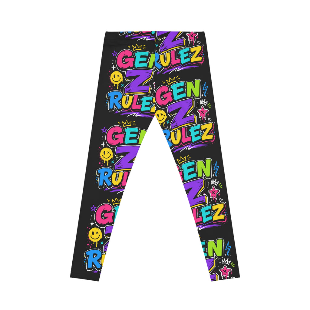 Gen Z Rulez Graphic Leggings — Neon Streetwear Pattern