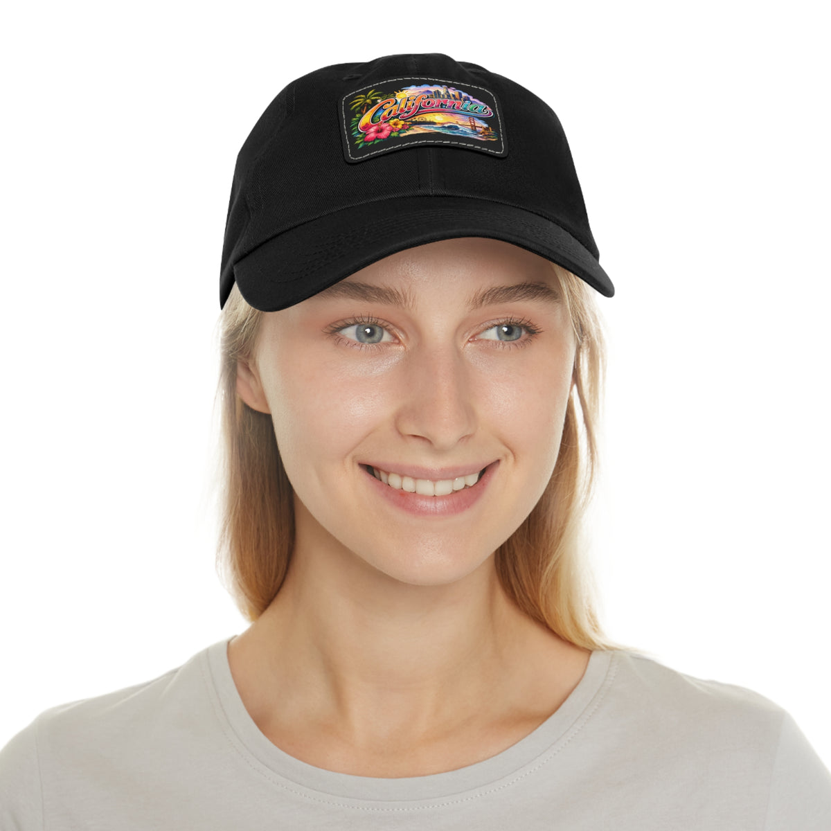 California Beach Patch Dad Hat | Leather Rectangle Patch