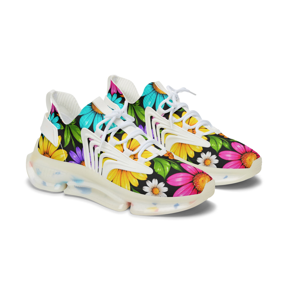 Women's Floral Mesh Sneakers — Colorful Daisy Athletic Shoes