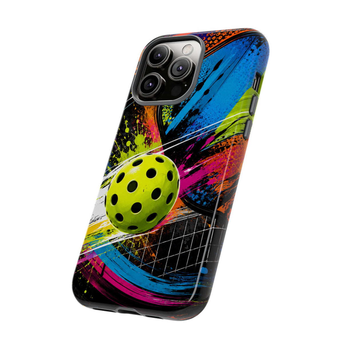 Pickleball Phone Case – Neon Paddle & Ball Splash Tough Case