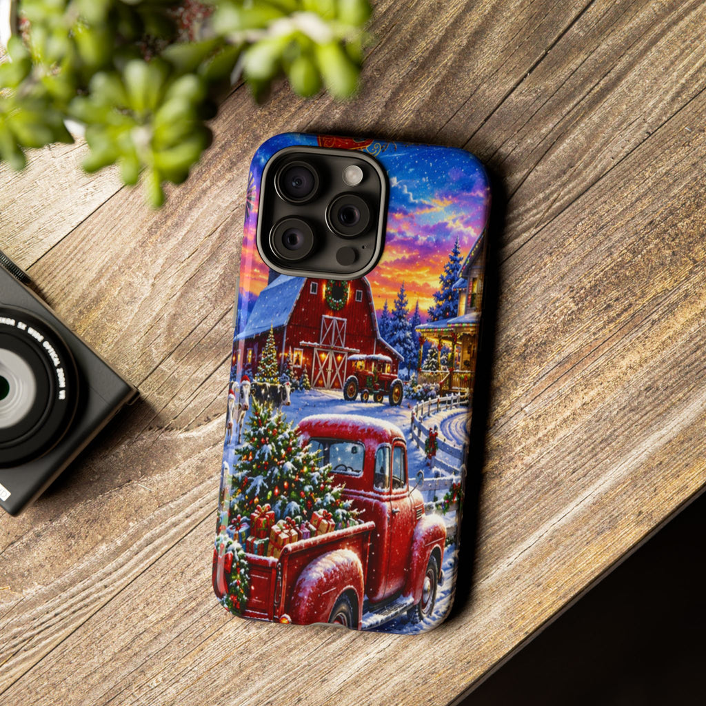 Christmas Farm Phone Case — Vintage Red Truck in Snowy Holiday Scene