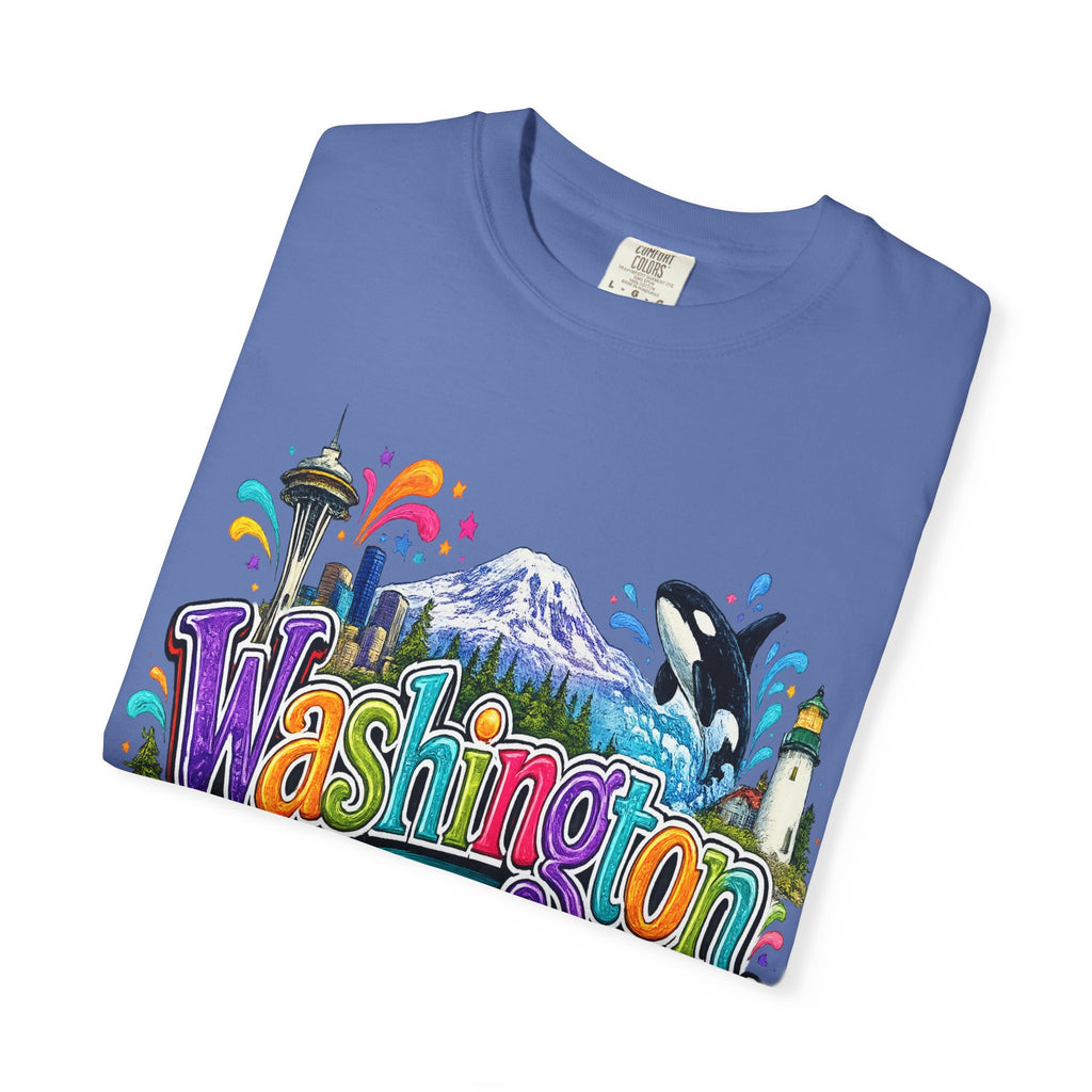 Washington State Scene T-shirt | Seattle Skyline, Orca, Apples
