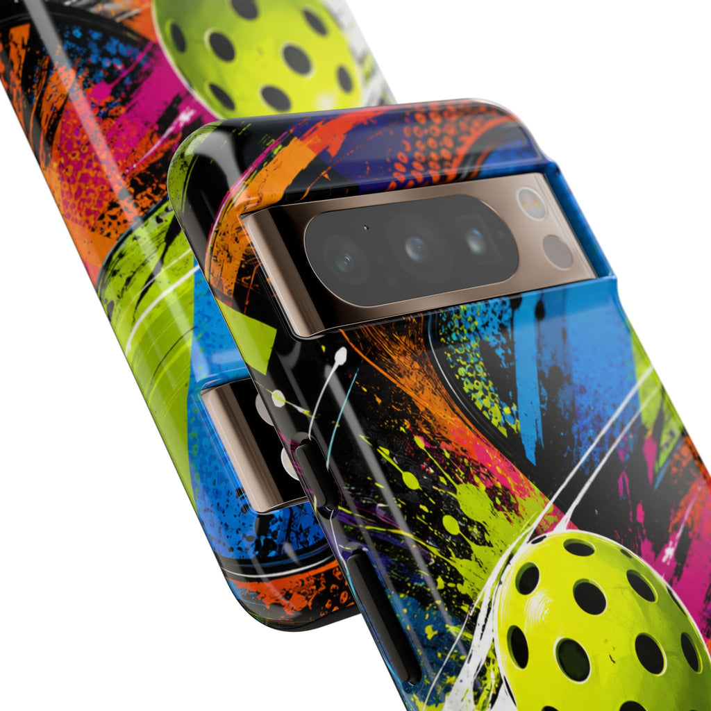 Pickleball Phone Case – Neon Paddle & Ball Splash Tough Case