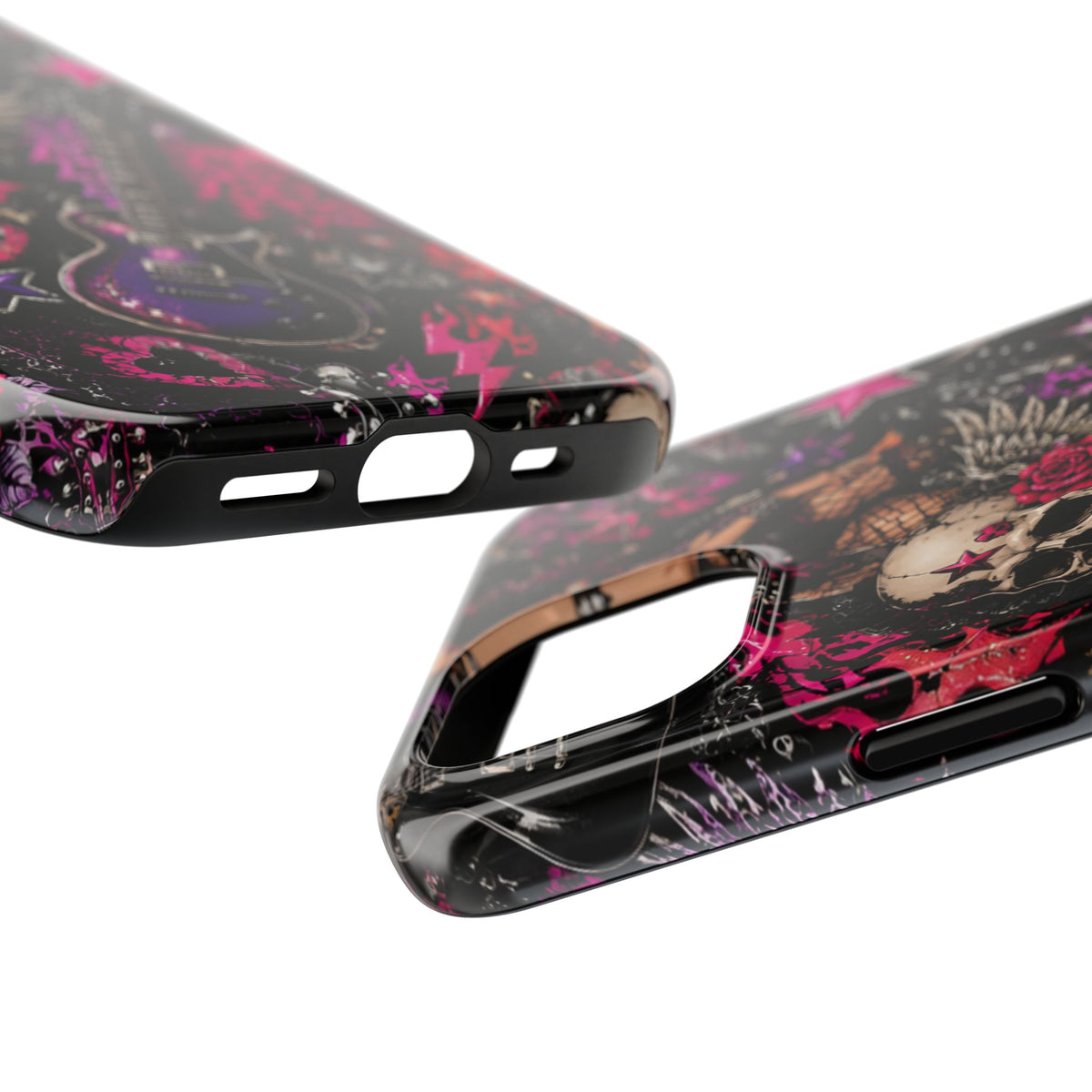 Rock Skull Guitar Phone Case — Edgy Pink Skull & Roses Tough Phone Case