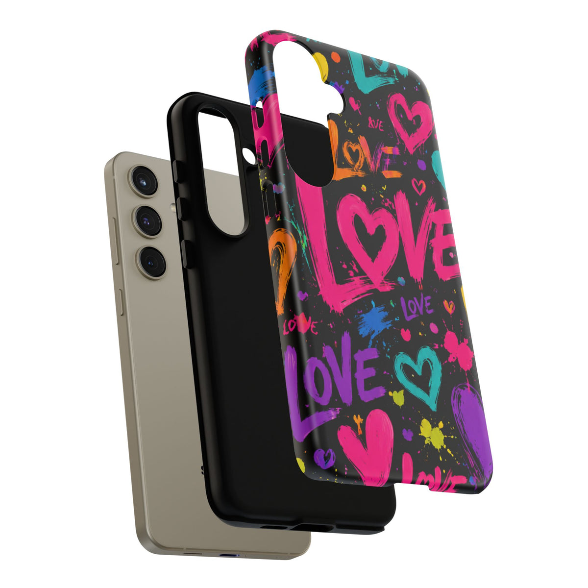 Phone Case — Neon Graffiti "Love" Hearts Protective Tough Case