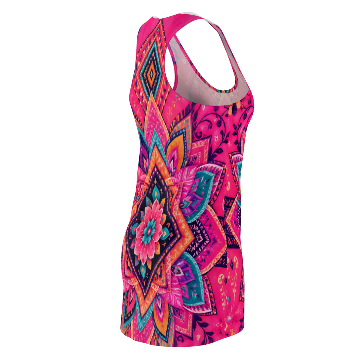 Mandala Floral Racerback Dress — Vibrant Pink Boho AOP