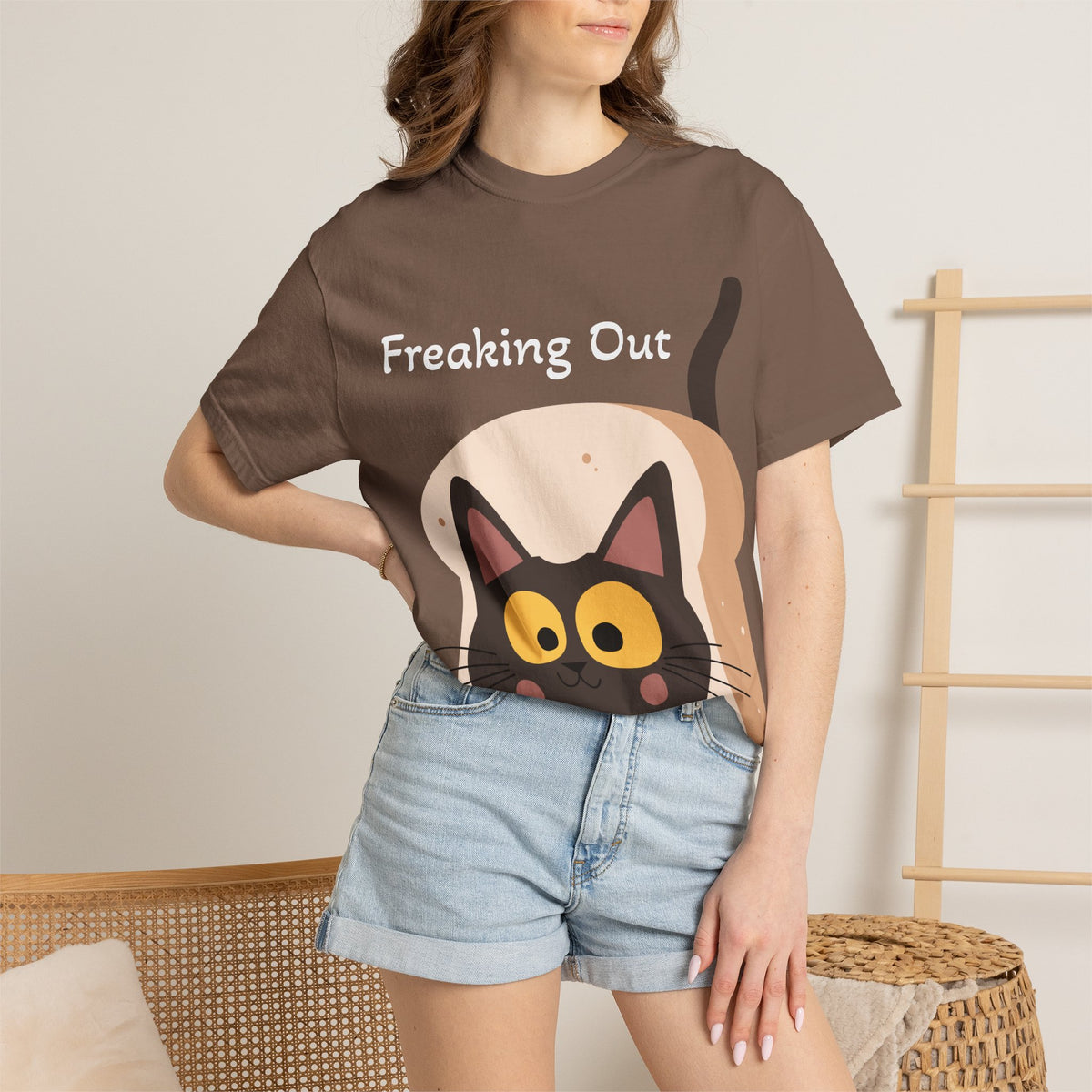 Black Cat in Toast T-Shirt | Cute Kawaii Kitty Illustration
