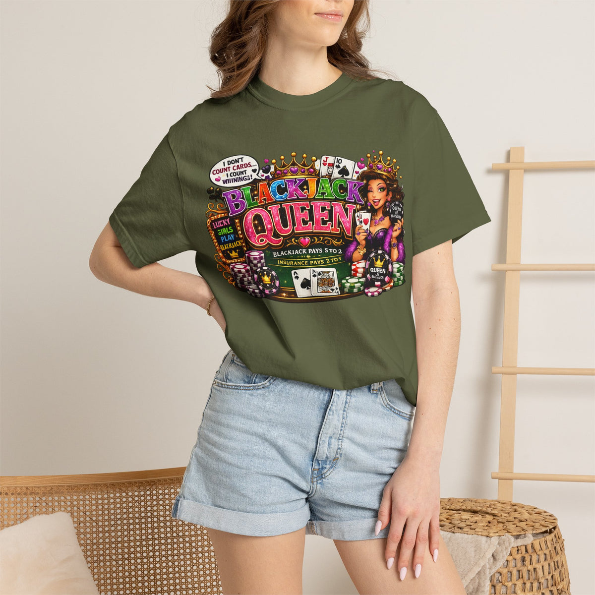Blackjack Queen T-shirt | Casino Card Dealer Illustration