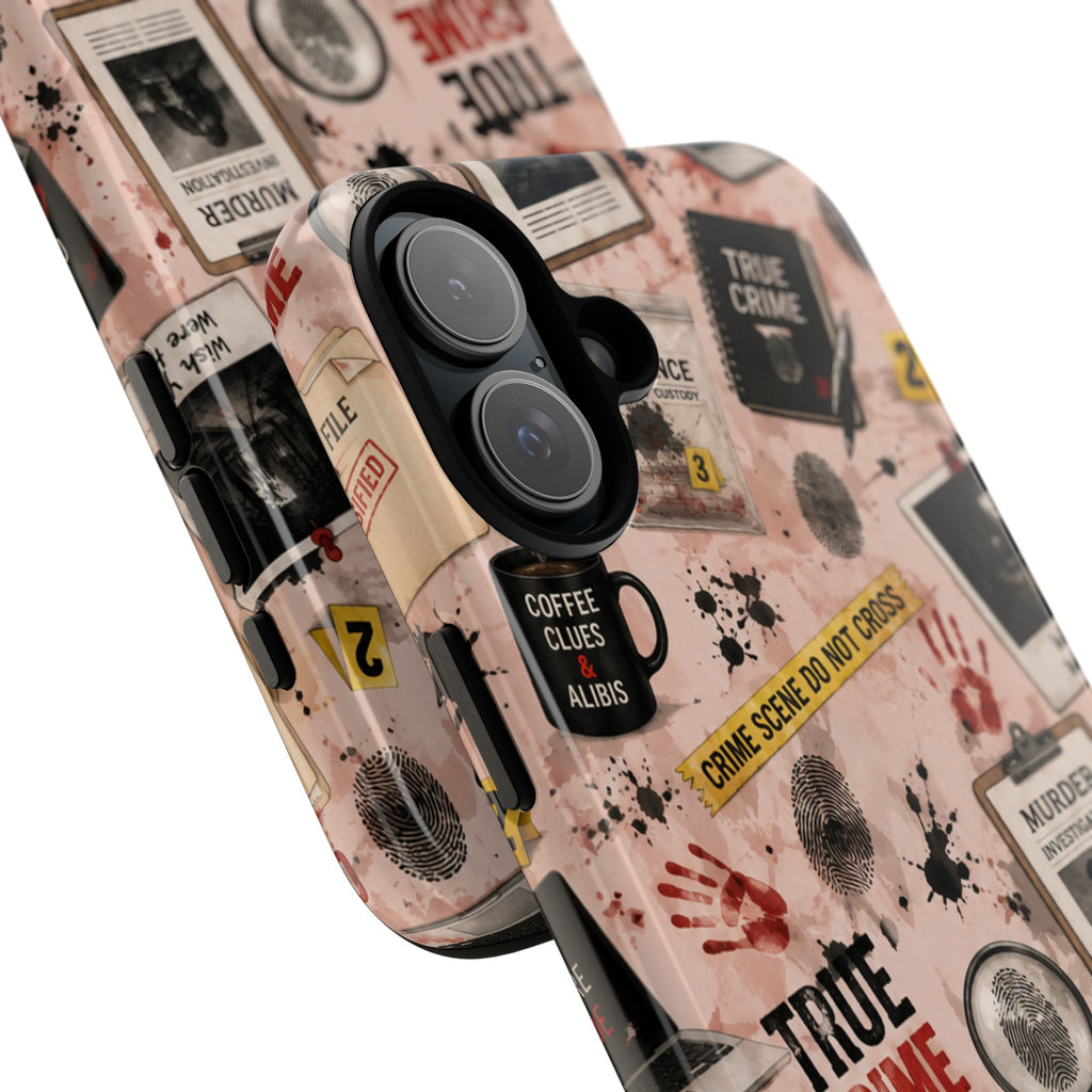 True Crime Pattern Phone Case – Detective Evidence, Crime Scene Tape & 'True Crime' Design