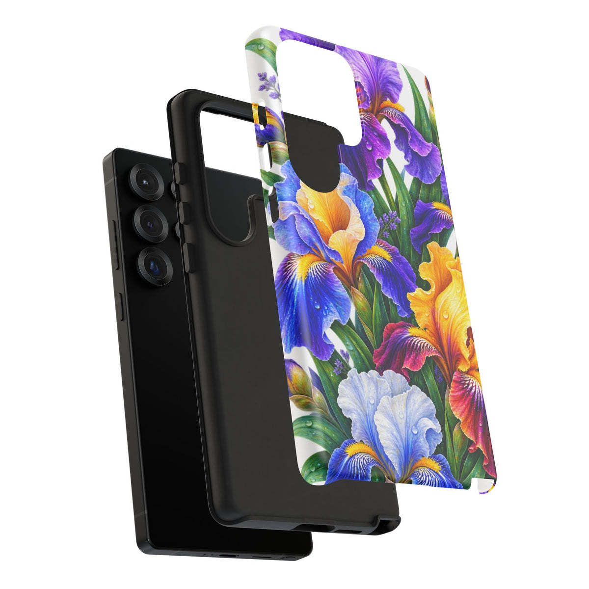 Floral Iris Tough Phone Case — Colorful Watercolor Iris Protective Cover