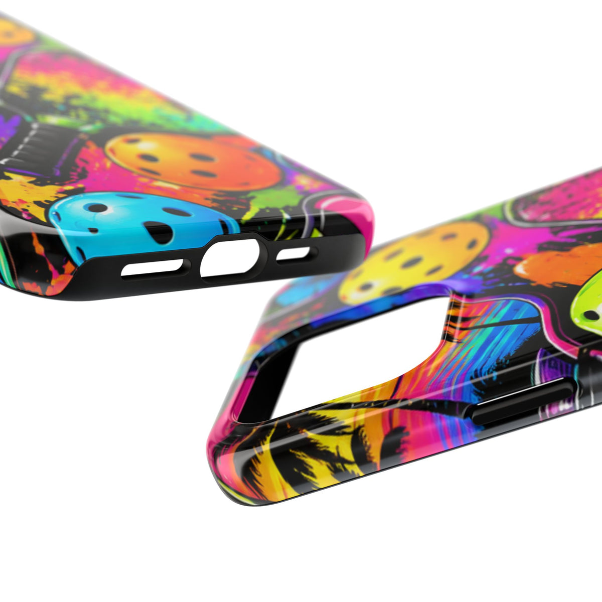 Pickleball Splash Tough Phone Case — Neon Paddle & Ball Protective Cover