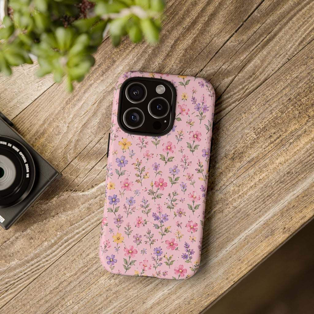 Floral Pink Tough Phone Case — Pastel Wildflower Protective Case