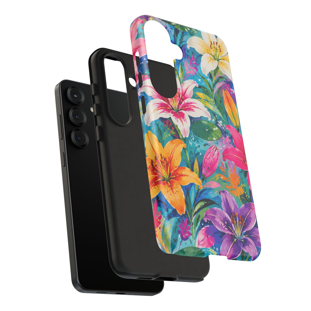 Floral Lily Tough Phone Case — Colorful Tropical Flower Protective Cover