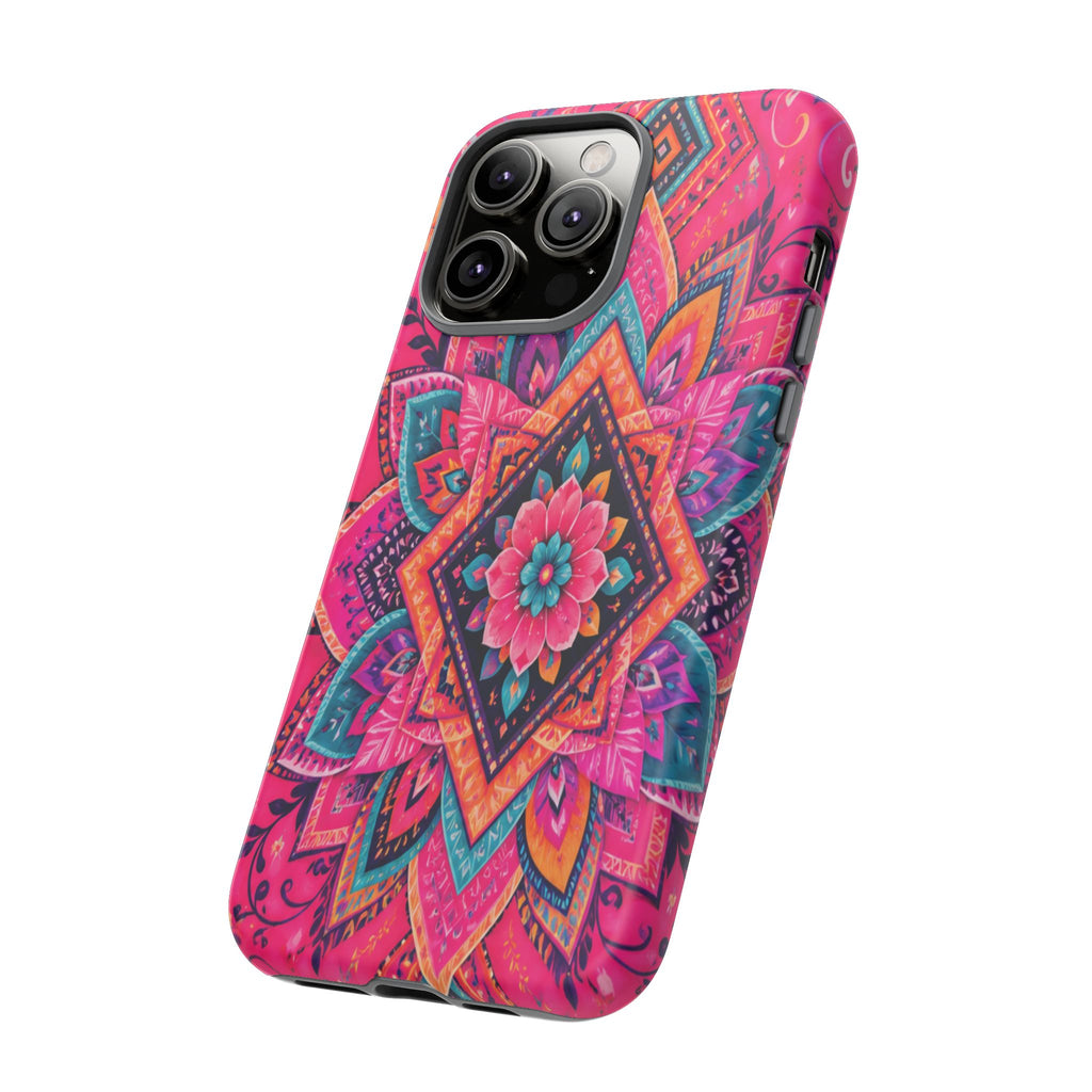 Floral Mandala Tough Phone Case — Pink Boho Protective Cover