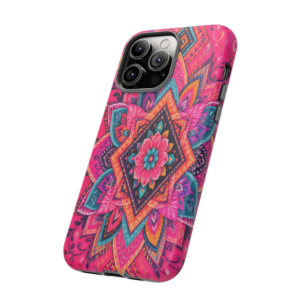 Floral Mandala Tough Phone Case — Pink Boho Protective Cover