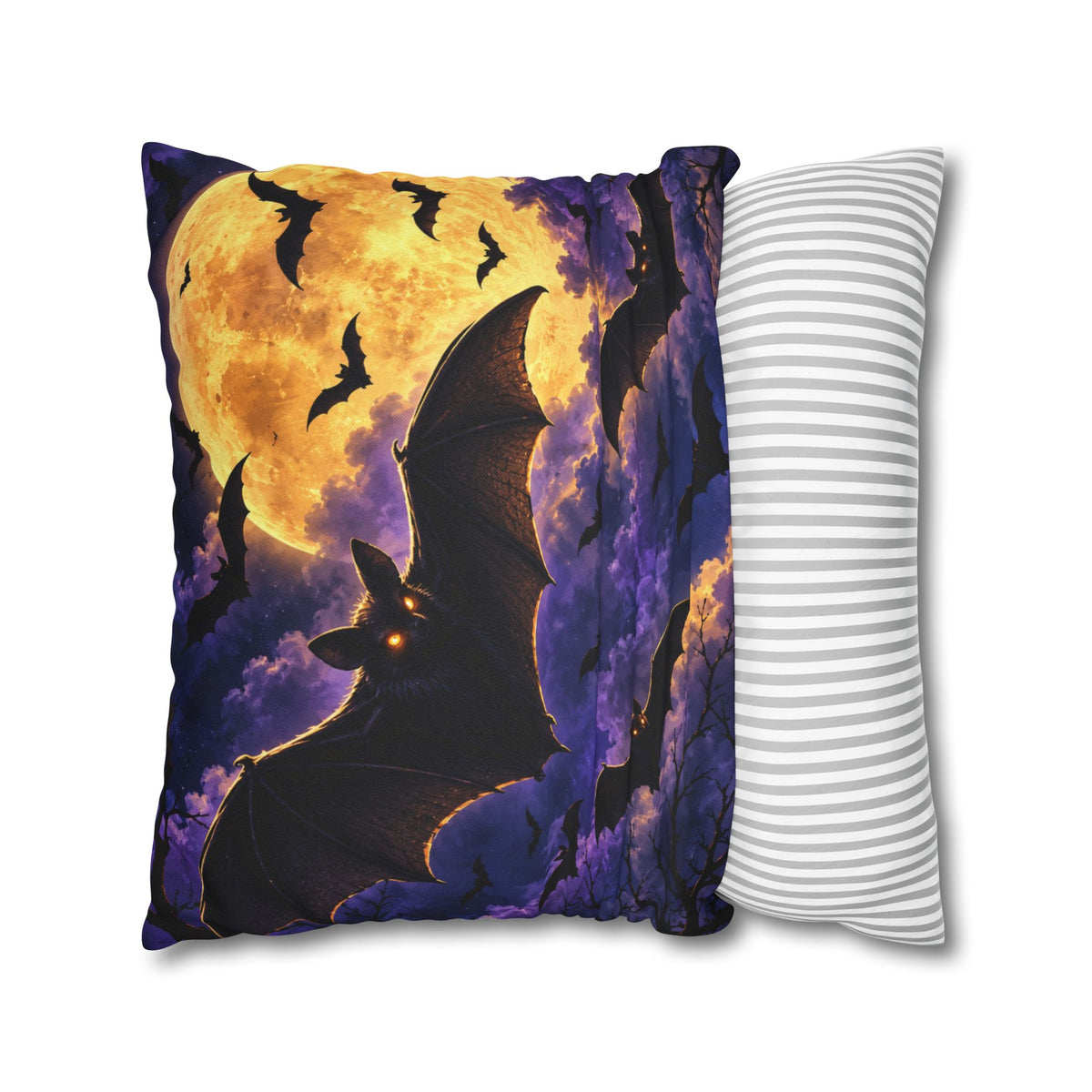 Halloween Bat Moon Pillowcase — Spooky Night Square Throw Pillow Cover