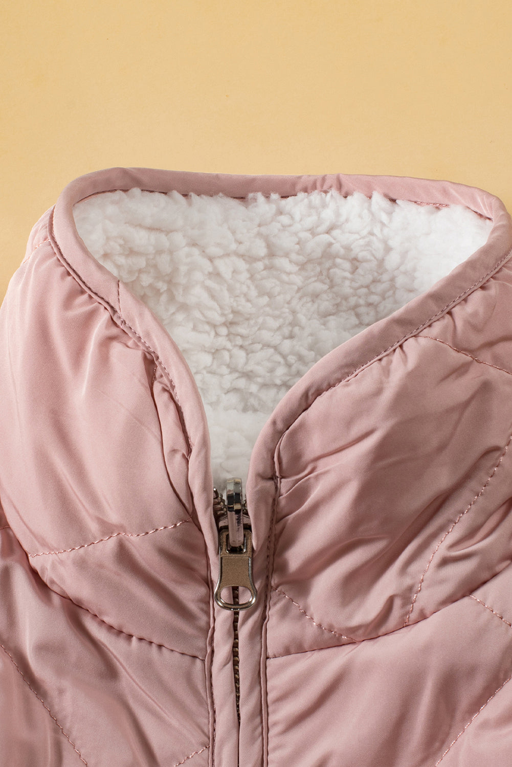Solid Fleece Lined Quilted Vest Coat