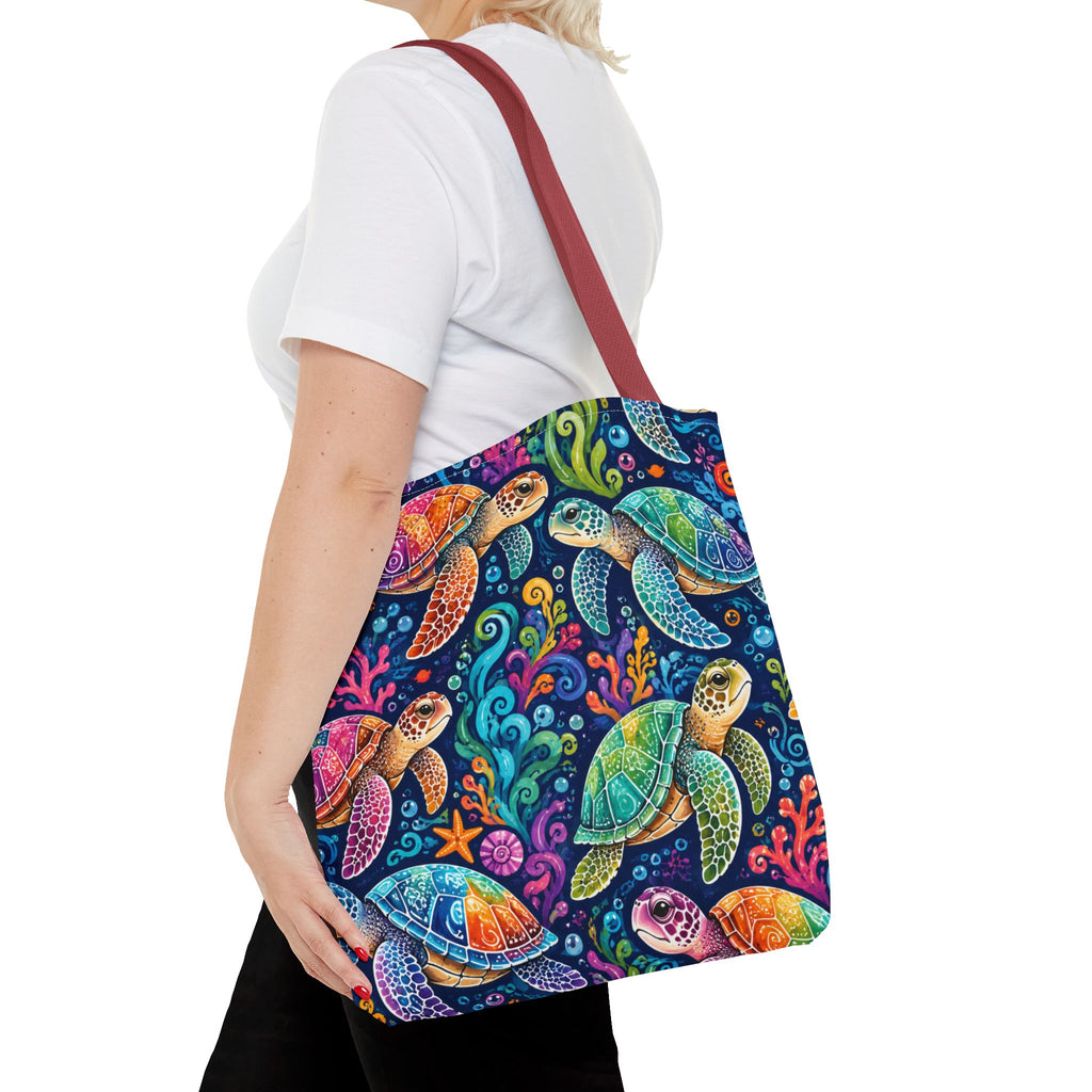 Colorful Sea Turtles Tote Bag — Vibrant Ocean Art Beach Tote