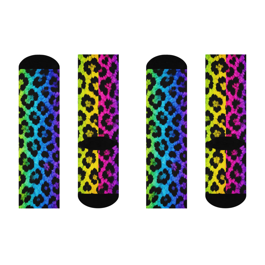 Rainbow Leopard Cushioned Crew Socks – Bold Animal Print Comfort