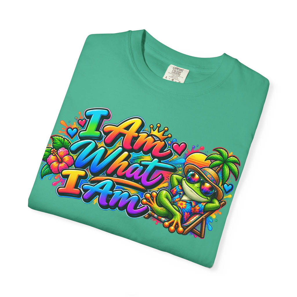 T-Shirt — "I Am What I Am" Colorful Tropical Frog Graphic Tee