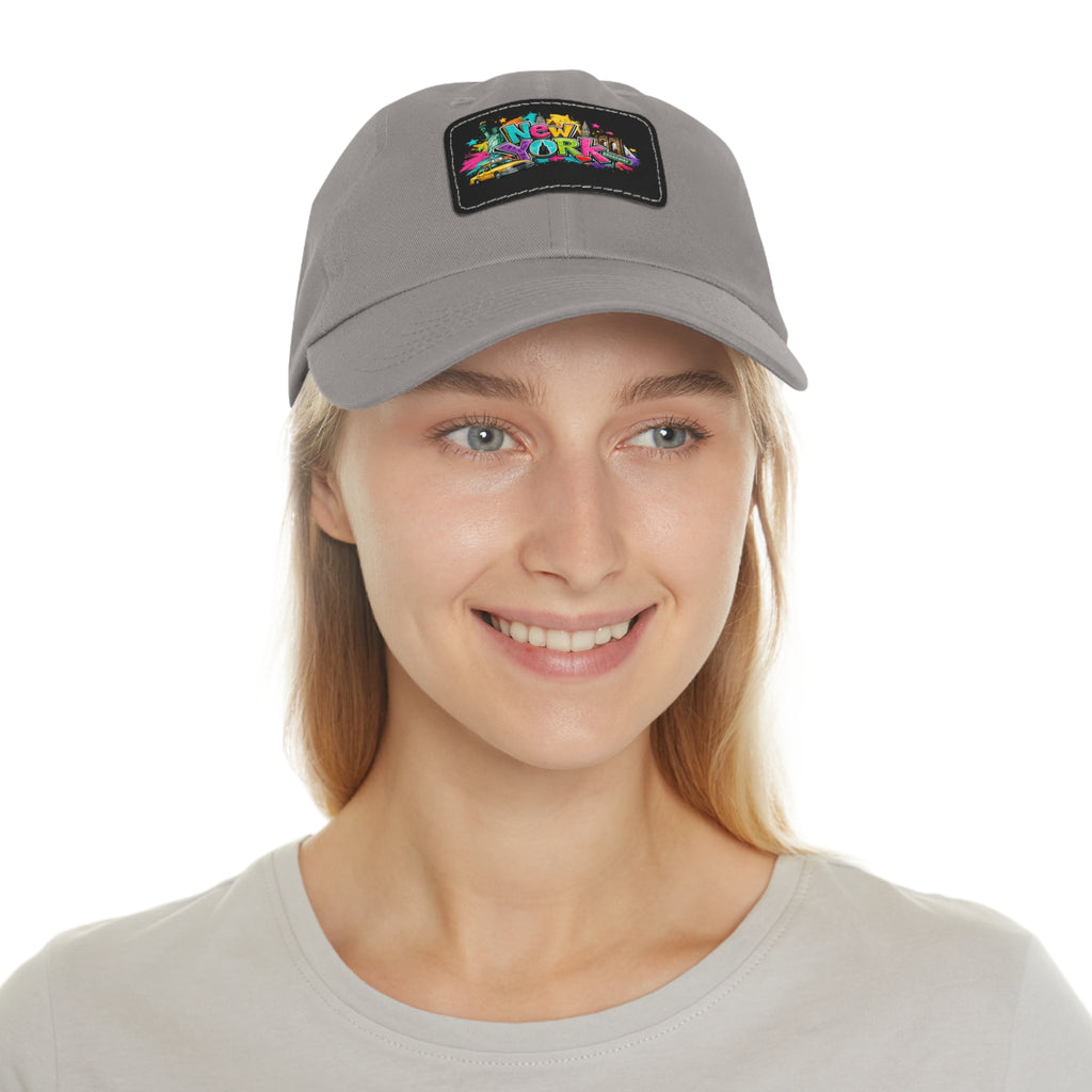 New York Graffiti Leather Patch Dad Hat | City Skyline