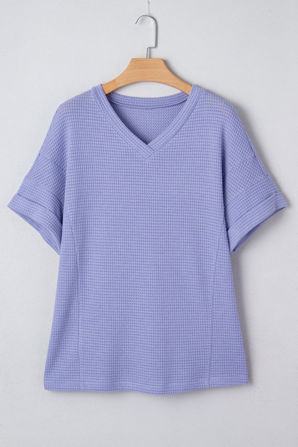 Solid Waffle Knit V-Neck Short Sleeve Top