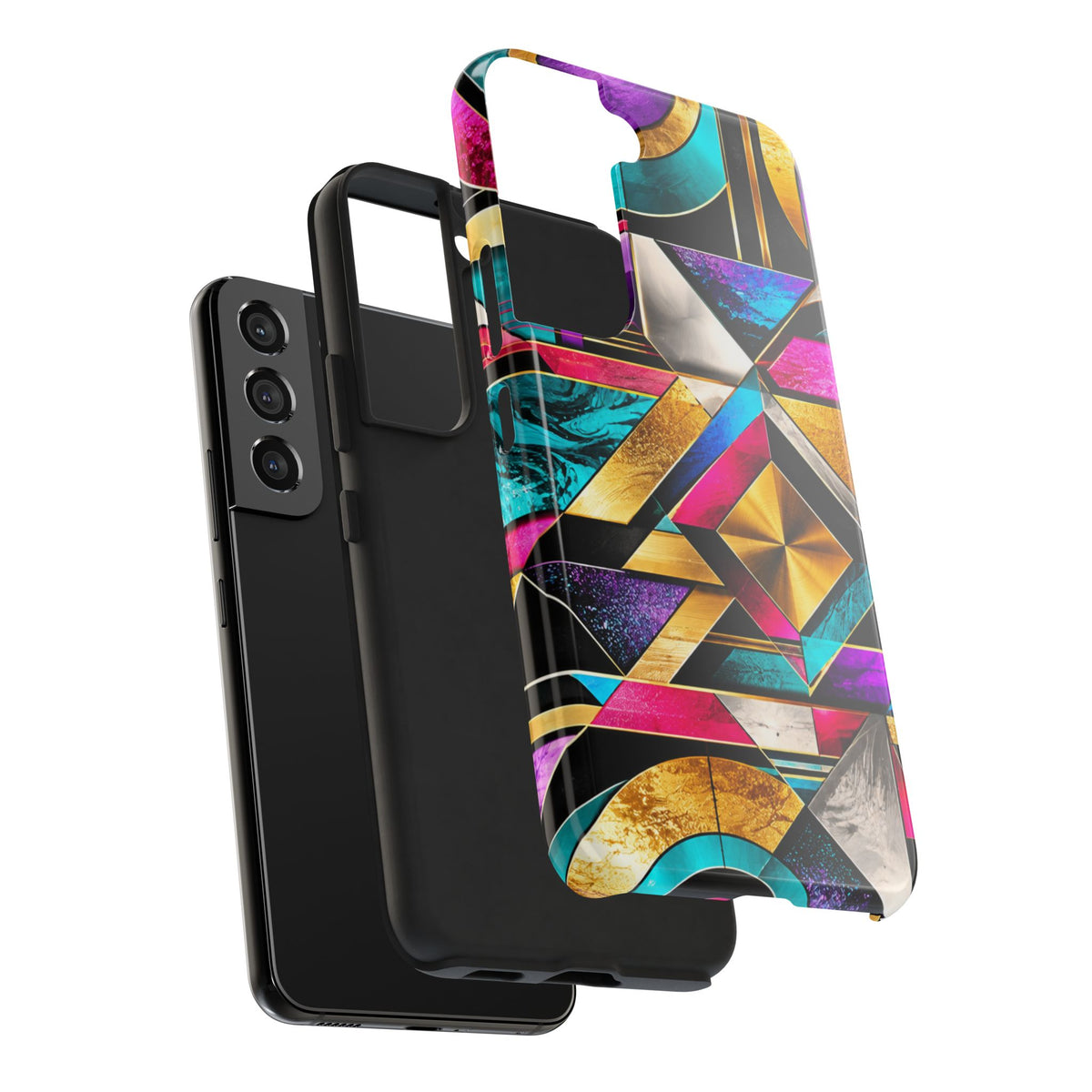 Geometric Art Deco Tough Phone Case — Vibrant Gold, Teal & Magenta Pattern