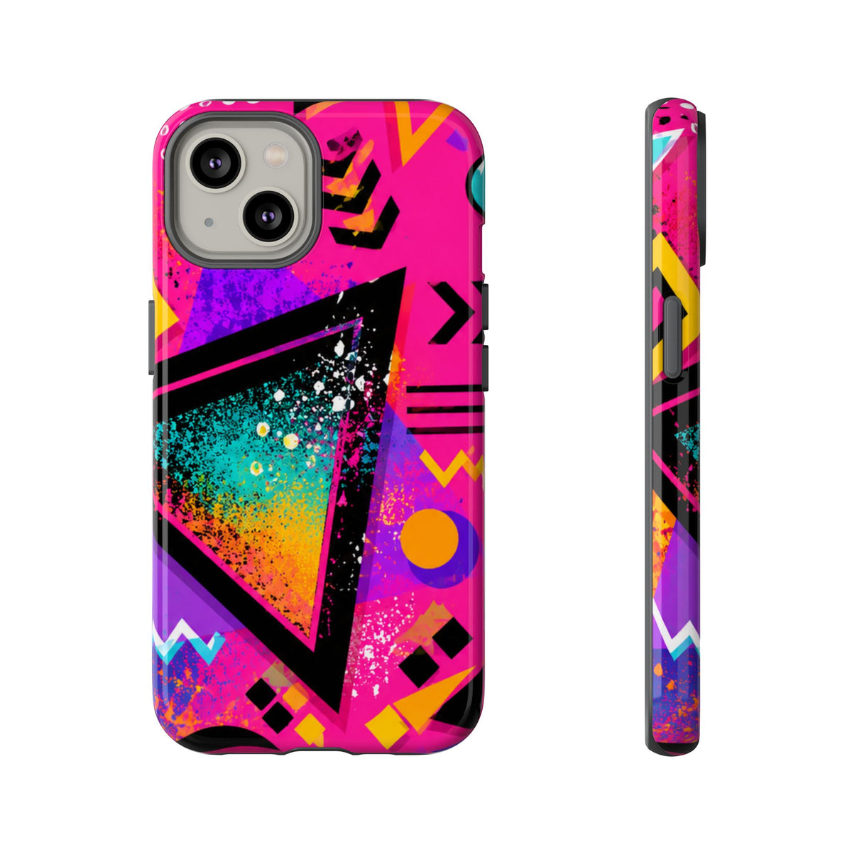 Retro 80s Geometric Phone Case — Neon Triangle Tough Case