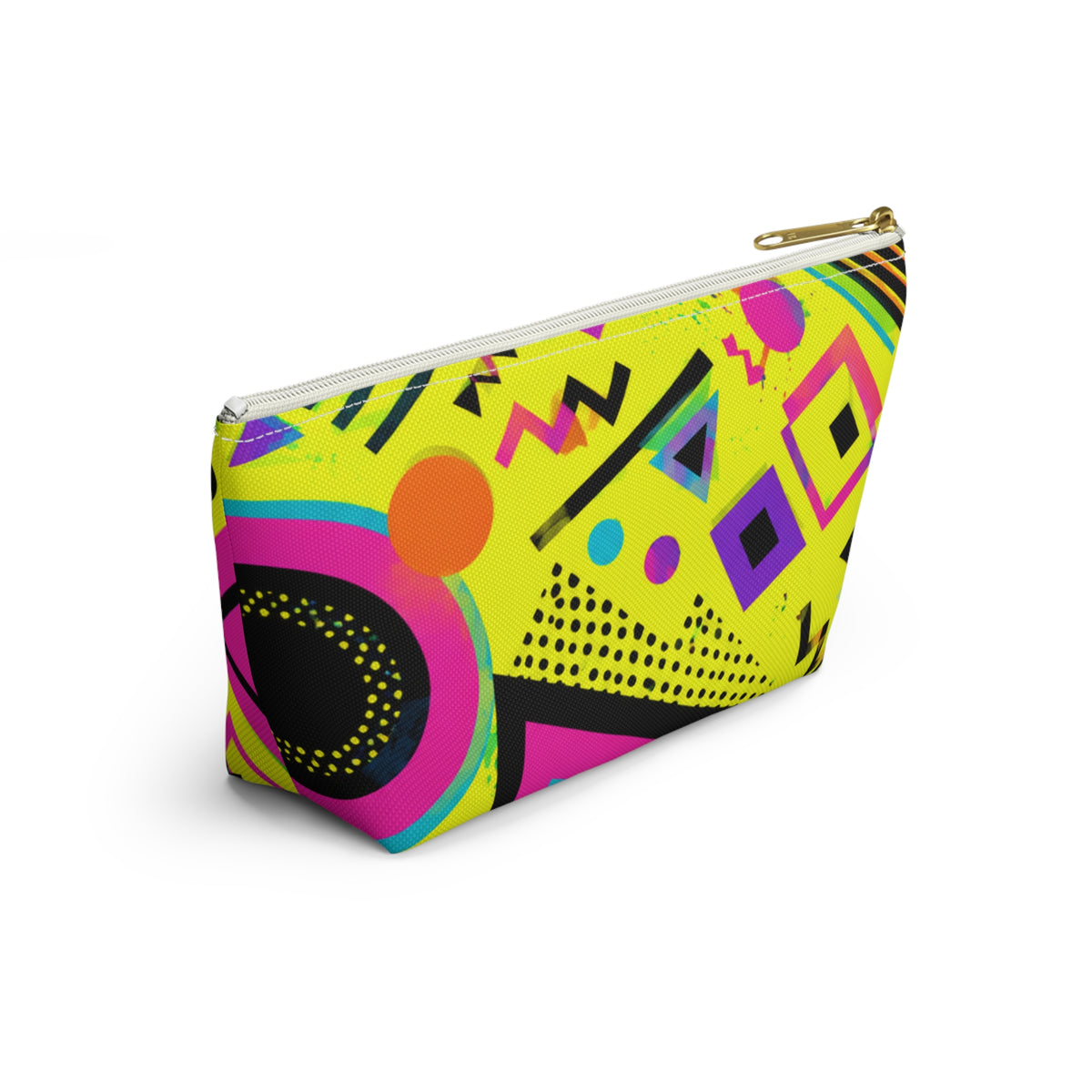 Retro 80s Neon Geometric Accessory Pouch — Bright Yellow T-Bottom Cosmetic Bag