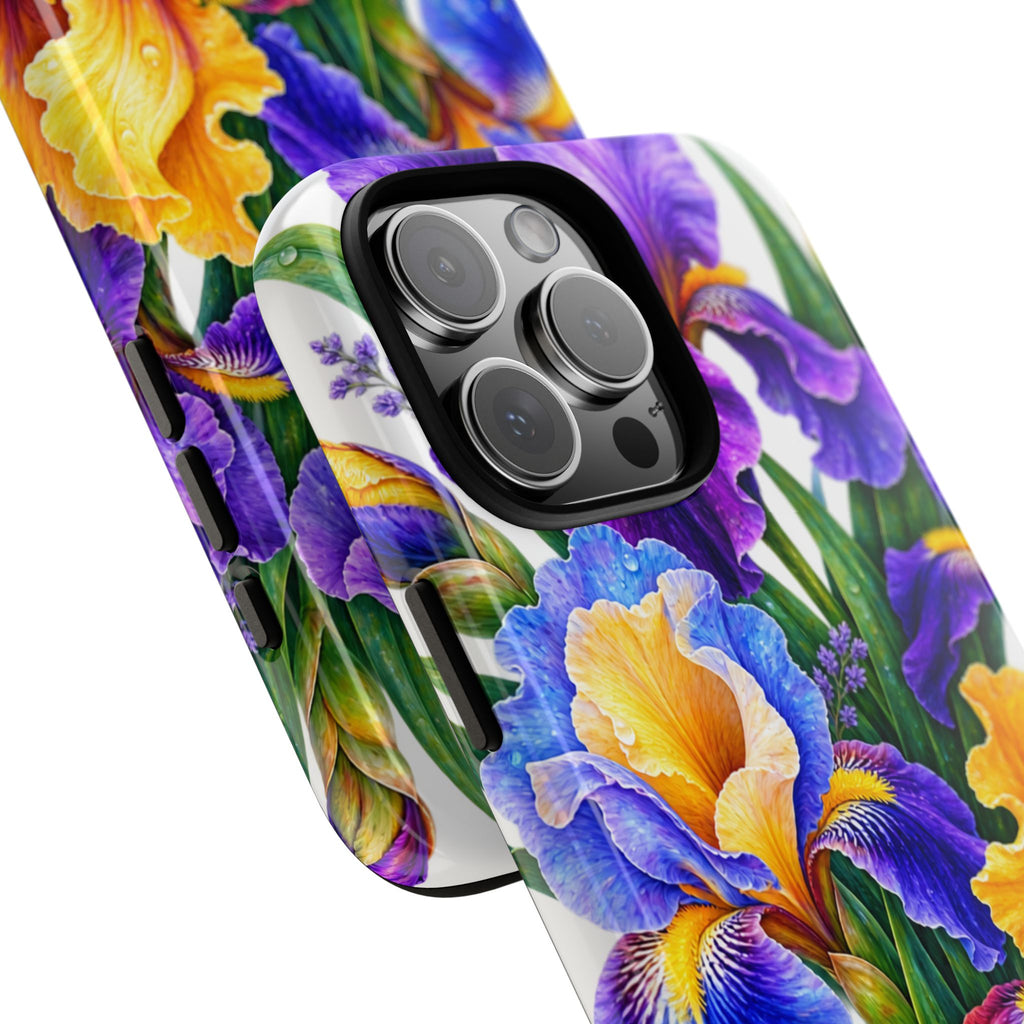 Floral Iris Tough Phone Case — Colorful Watercolor Iris Protective Cover