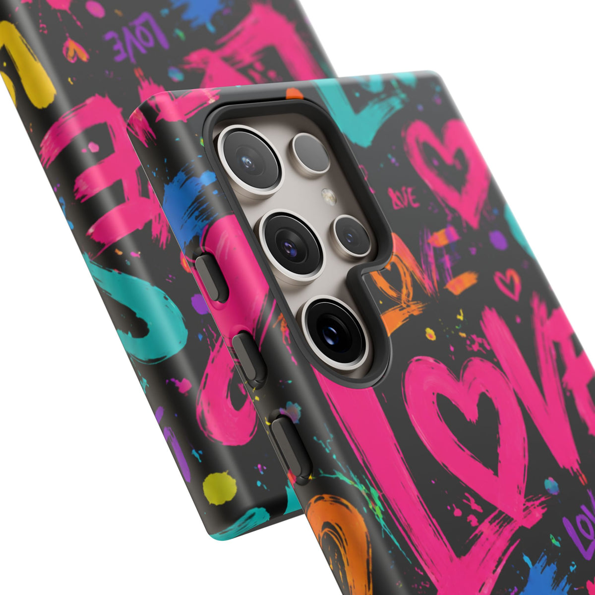 Phone Case — Neon Graffiti "Love" Hearts Protective Tough Case