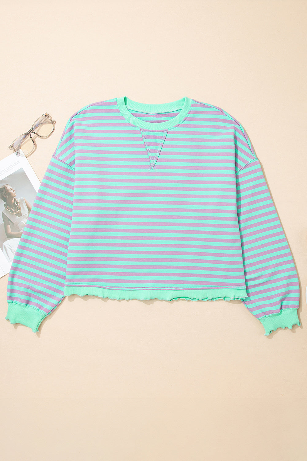 Stripe Reverse Seam Contrast Trim Sweatshirt