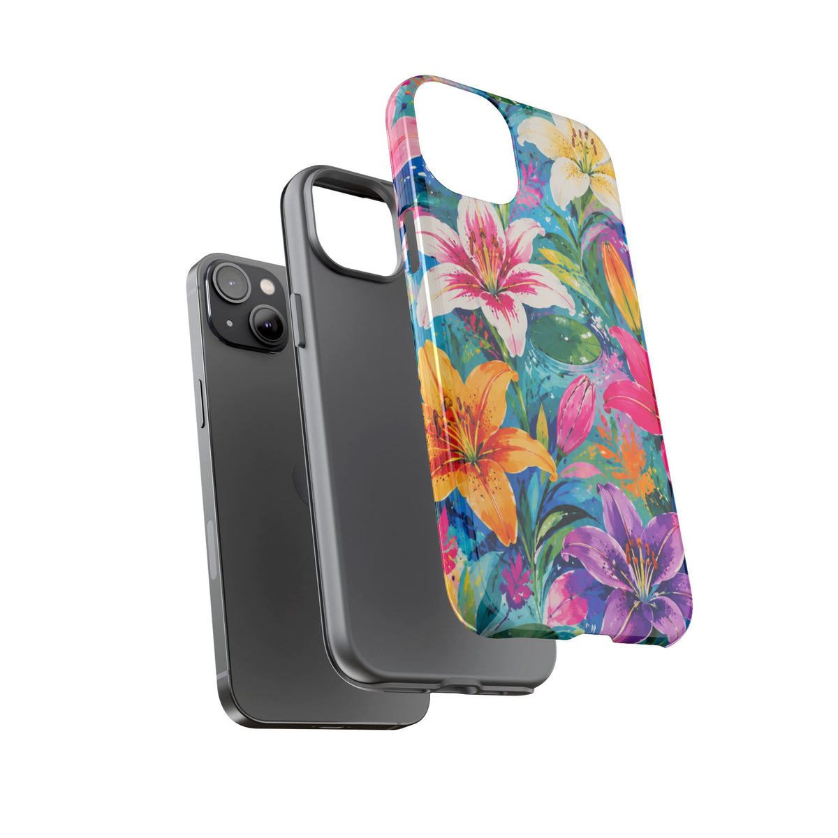 Floral Lily Tough Phone Case — Colorful Tropical Flower Protective Cover