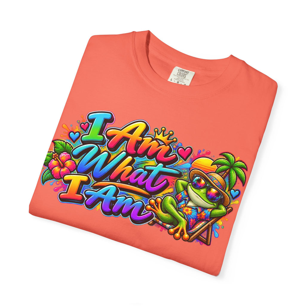 T-Shirt — "I Am What I Am" Colorful Tropical Frog Graphic Tee