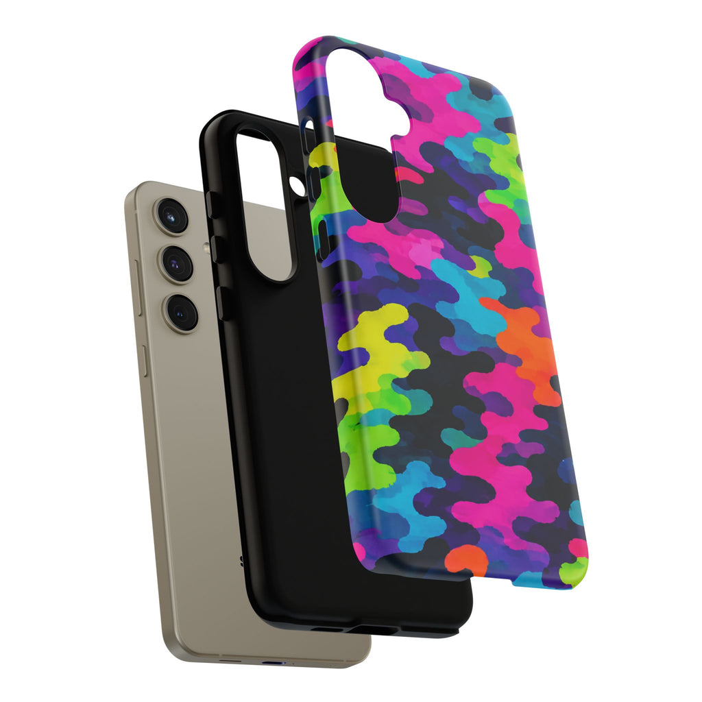 Neon Camo Tough Phone Case — Bright Rainbow Protective iPhone Cover