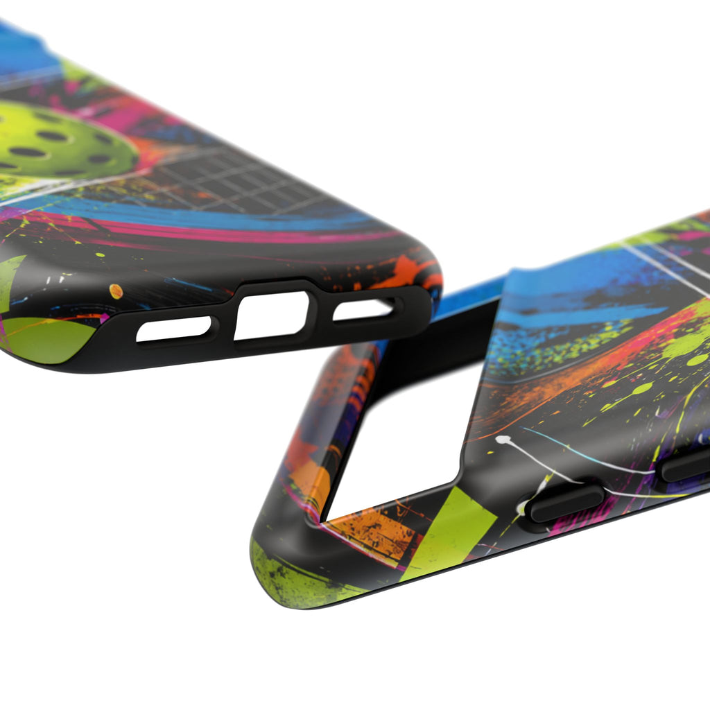 Pickleball Phone Case – Neon Paddle & Ball Splash Tough Case