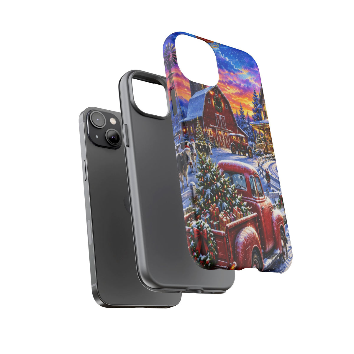 Christmas Farm Phone Case — Vintage Red Truck in Snowy Holiday Scene